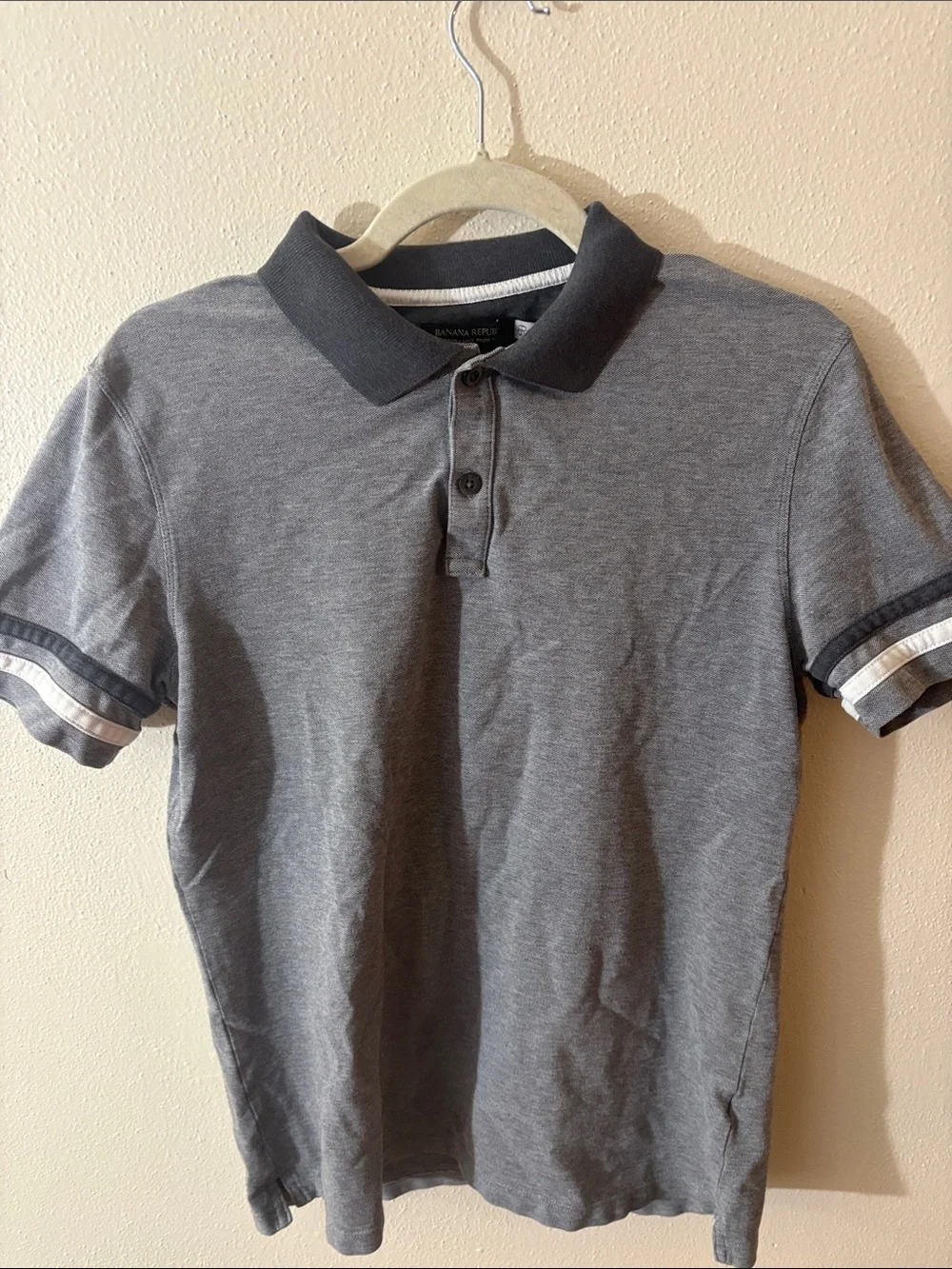 Banana Republic Gray Polo with Dark Contrast Collar and Striped Cuffs